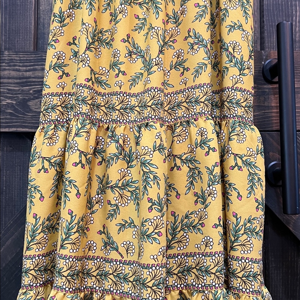 Boho Yellow Floral Tiered Maxi Dress M Smocked Flowy Romantic Euro Summer Chic - Picture 8 of 14